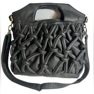 Woven Intertwined Black Bag - Purse w/ Handle and Strap Trendy Interlocking Rope